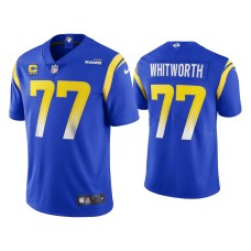 Men Los Angeles Rams #77 Andrew Whitworth Royal Captain Patch Vapor Limited Jersey