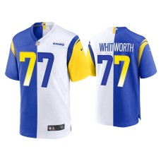 Men Los Angeles Rams #77 Andrew Whitworth Royal White 2021 Split Game Jersey Men Los Angeles Rams #77 Andrew Whitworth Royal White 2021 Split Game Jersey